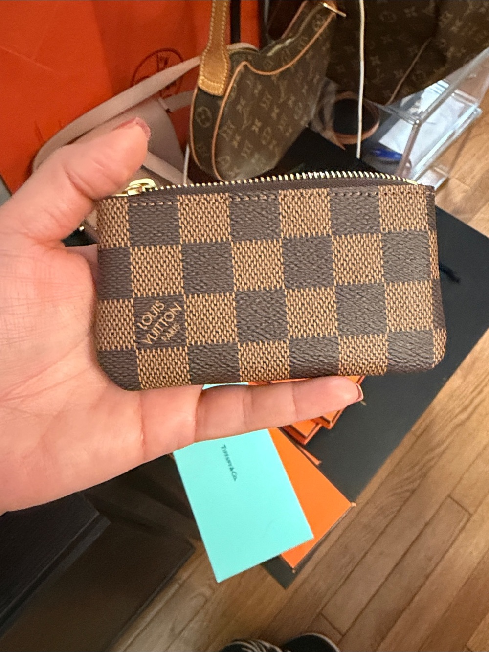 Louis Vuitton Brown Damier Ebene Key Pouch with Gold Hardware - Picture 9 of 14